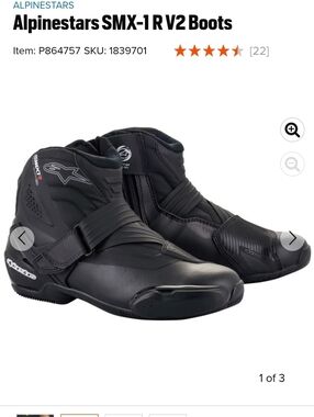 Alpinestars SMX1 R V2 Men’s Black Motorcycle Riding Boots US 9 EU 43